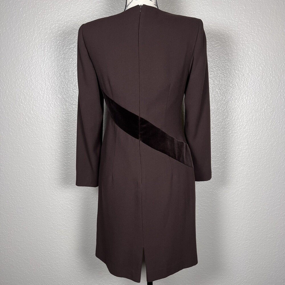 Vintage Kasper ASL Sz 4P Long Sleeve Sheath Midi Dress Brown Velvet Stripes - Picture 2 of 13